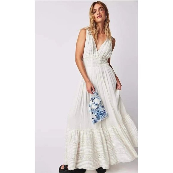Free People Dresses & Skirts - Free People FP One Alessia White Maxi Dress Size XL Boho Festival Wedding New